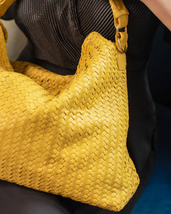 Handmade Woven  Original Leather Bag With Zipper-Yellow