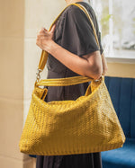 Load image into Gallery viewer, Handmade Woven  Original Leather Bag With Zipper-Yellow
