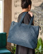 Load image into Gallery viewer, Handmade Woven  Original Leather Bag With Zipper-Blue
