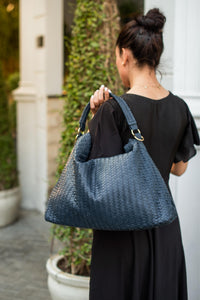 Handmade Woven Original Leather Bag-Blue