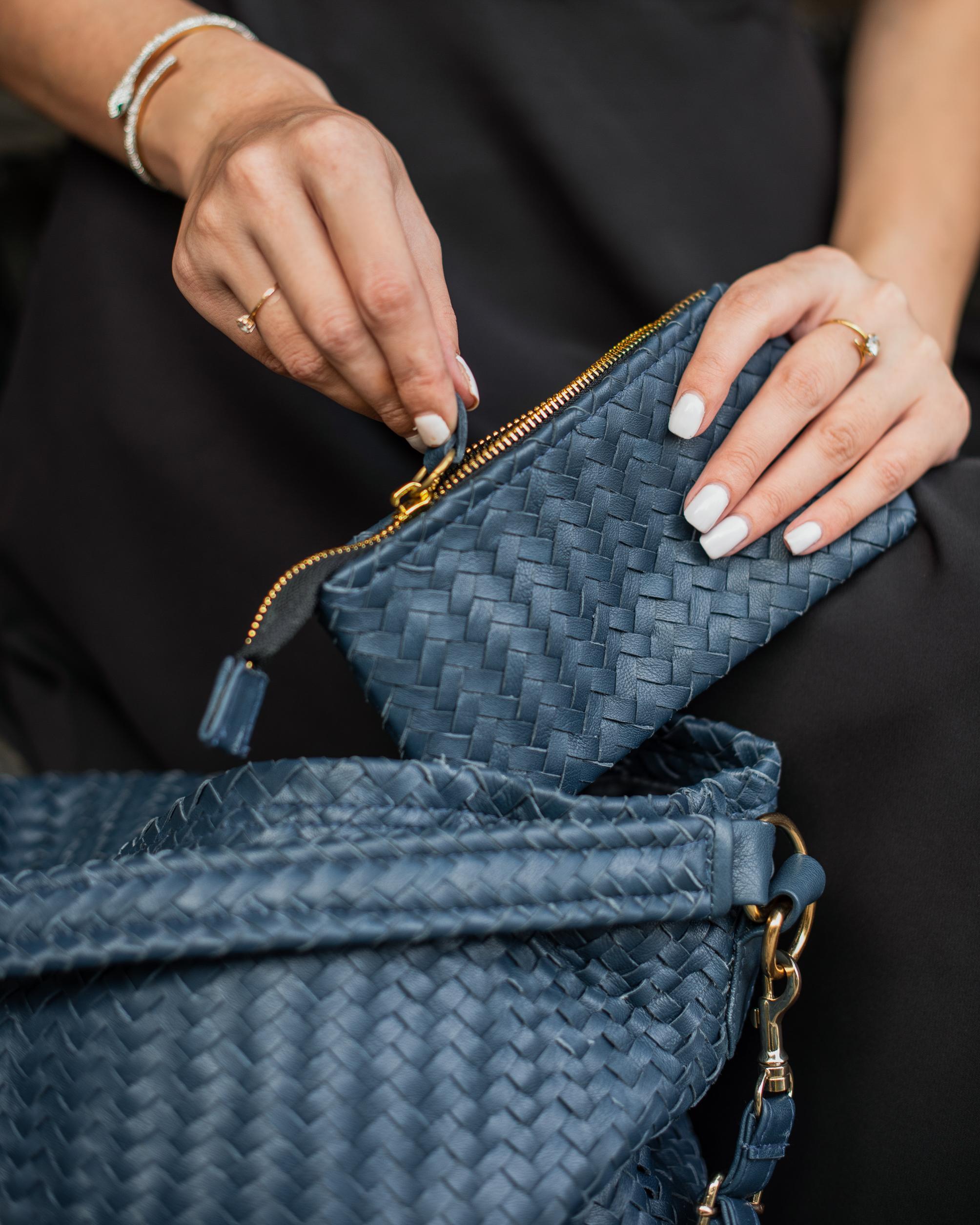 Handmade Woven Original Leather Bag-Blue