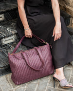 Load image into Gallery viewer, Handmade Woven  Original Leather Bag With Zipper Burgundy
