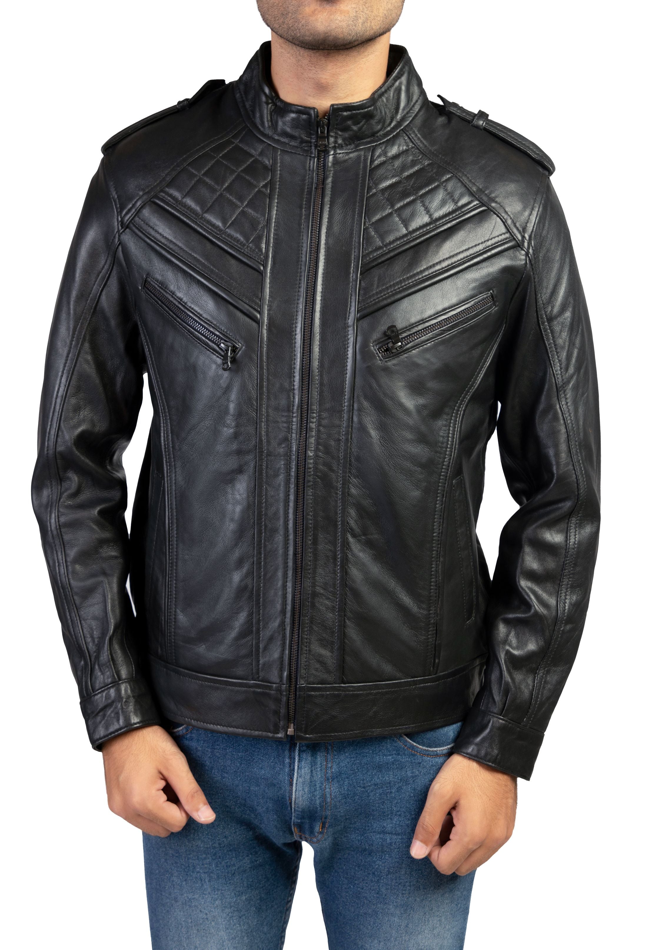 Charlie Mens Leather Jacket-Black