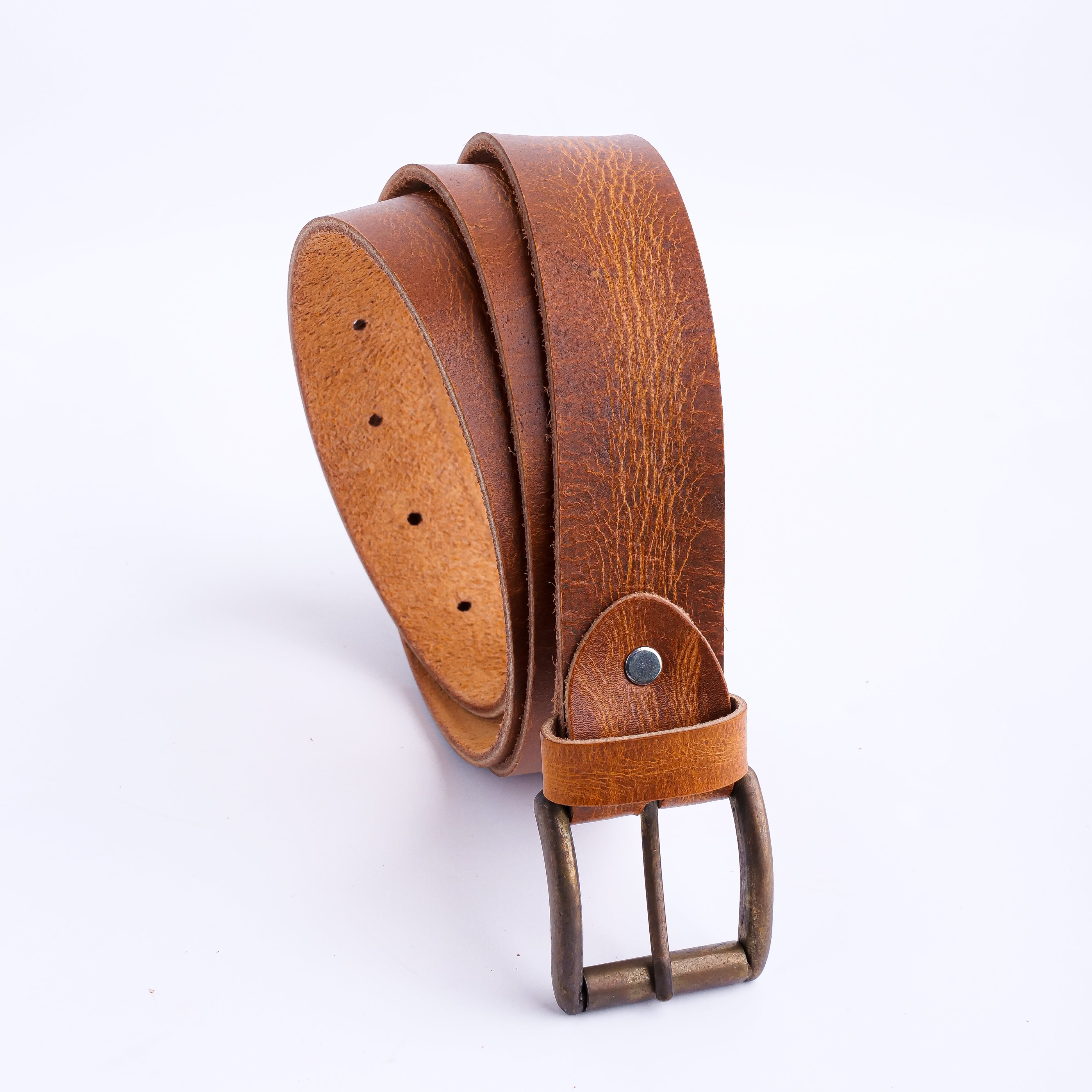 Rustic Leather Casual Jeans Belt For Men - Saddle Tan