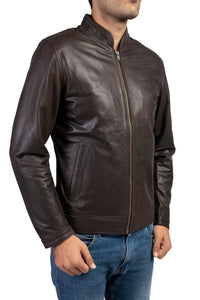 Mens Cow Leather Jacket Collar Style-Brown