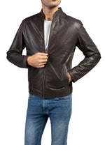 Load image into Gallery viewer, Mens Cow Leather Jacket Collar Style-Brown
