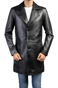 Jild Men's Classic Real Leather Trench Coat