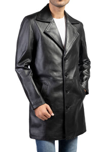 Jild Men's Classic Real Leather Trench Coat