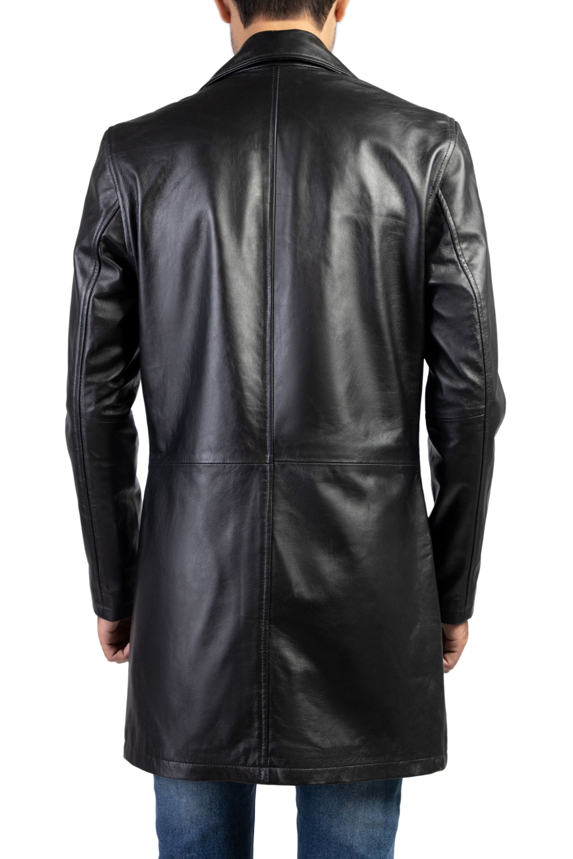 Jild Men's Classic Real Leather Trench Coat