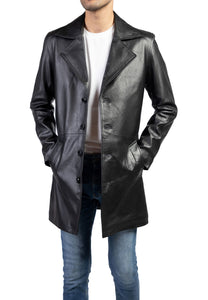 Jild Men's Classic Real Leather Trench Coat