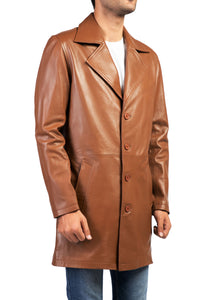 Jild Men's Classic Real Leather Trench Coat