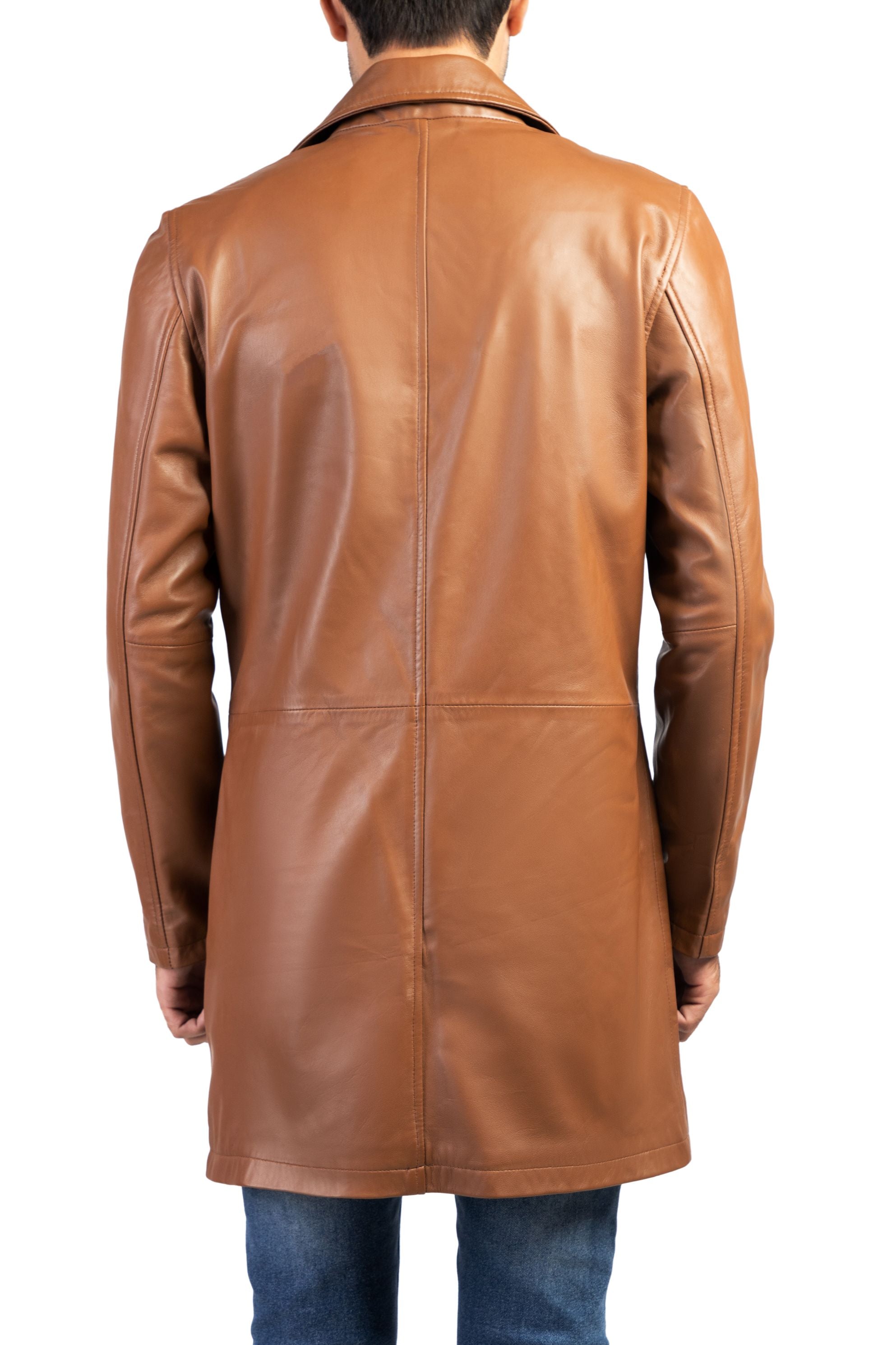 Jild Men's Classic Real Leather Trench Coat