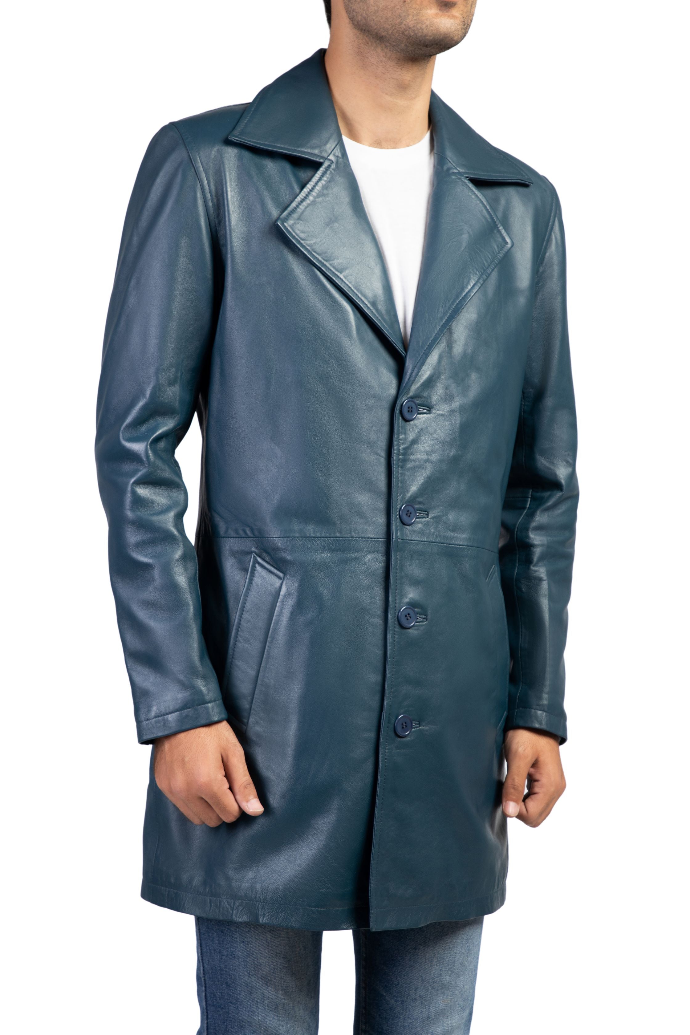 Jild Men's Classic Real Leather Trench Coat