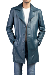 Jild Men's Classic Real Leather Trench Coat