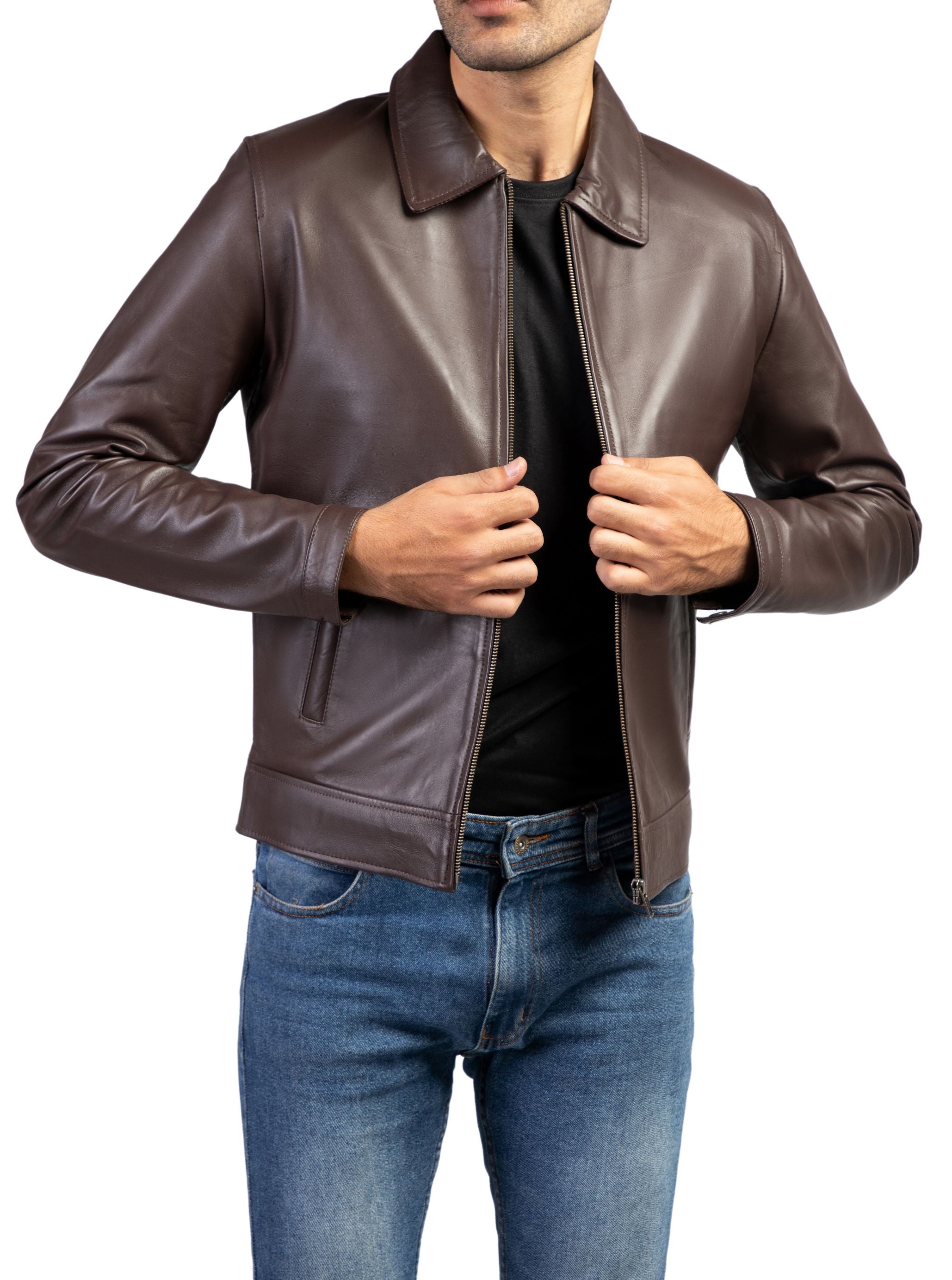 Men's Harrington Collar Shirt Premium Leather Jacket