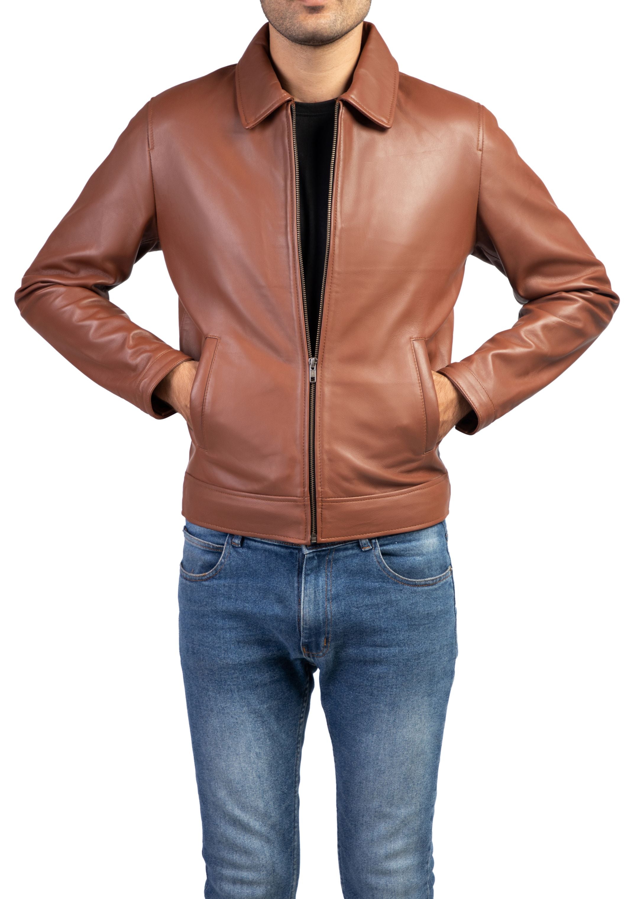 Men's Harrington Collar Shirt Premium Leather Jacket