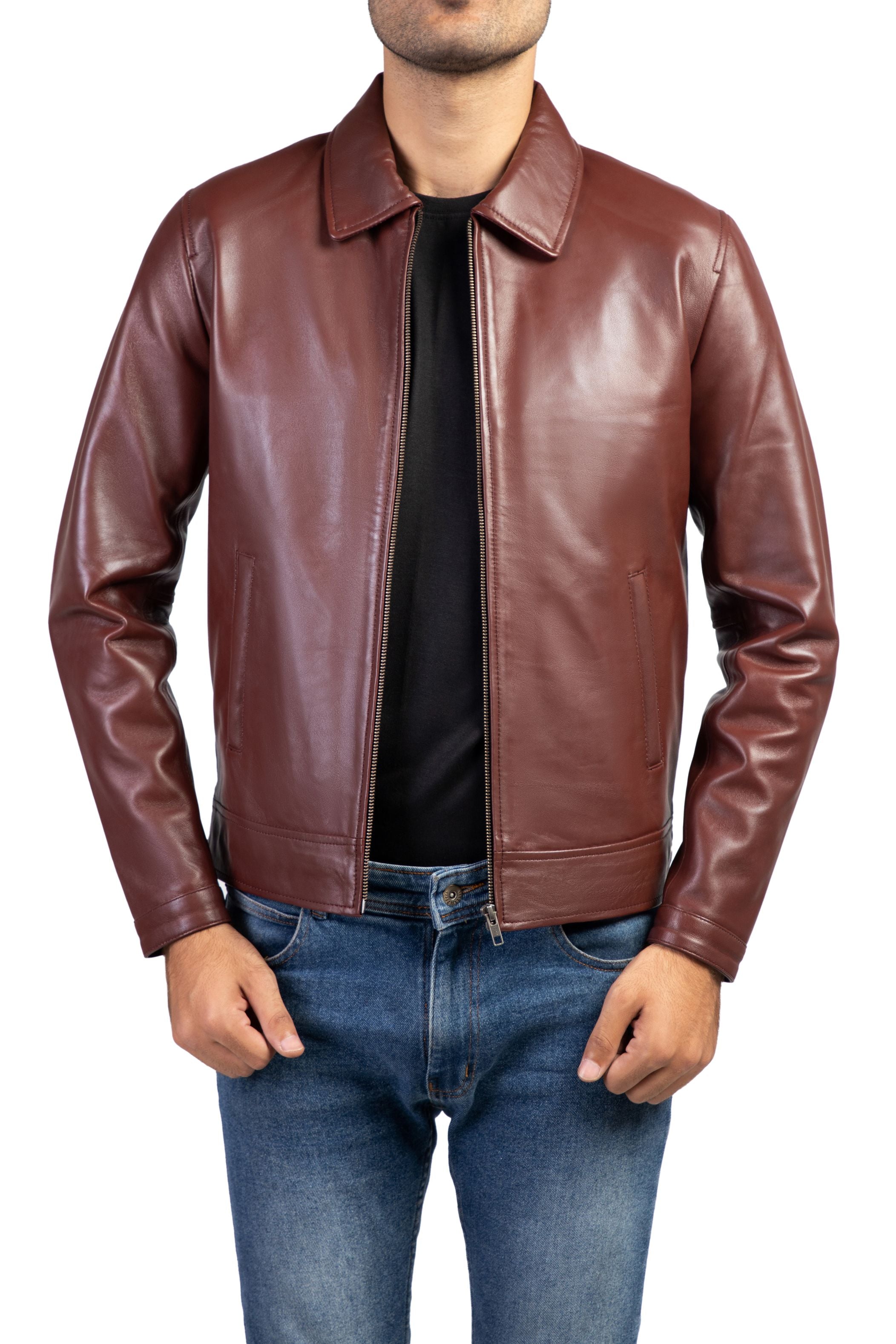 Men's Harrington Collar Shirt Premium Leather Jacket