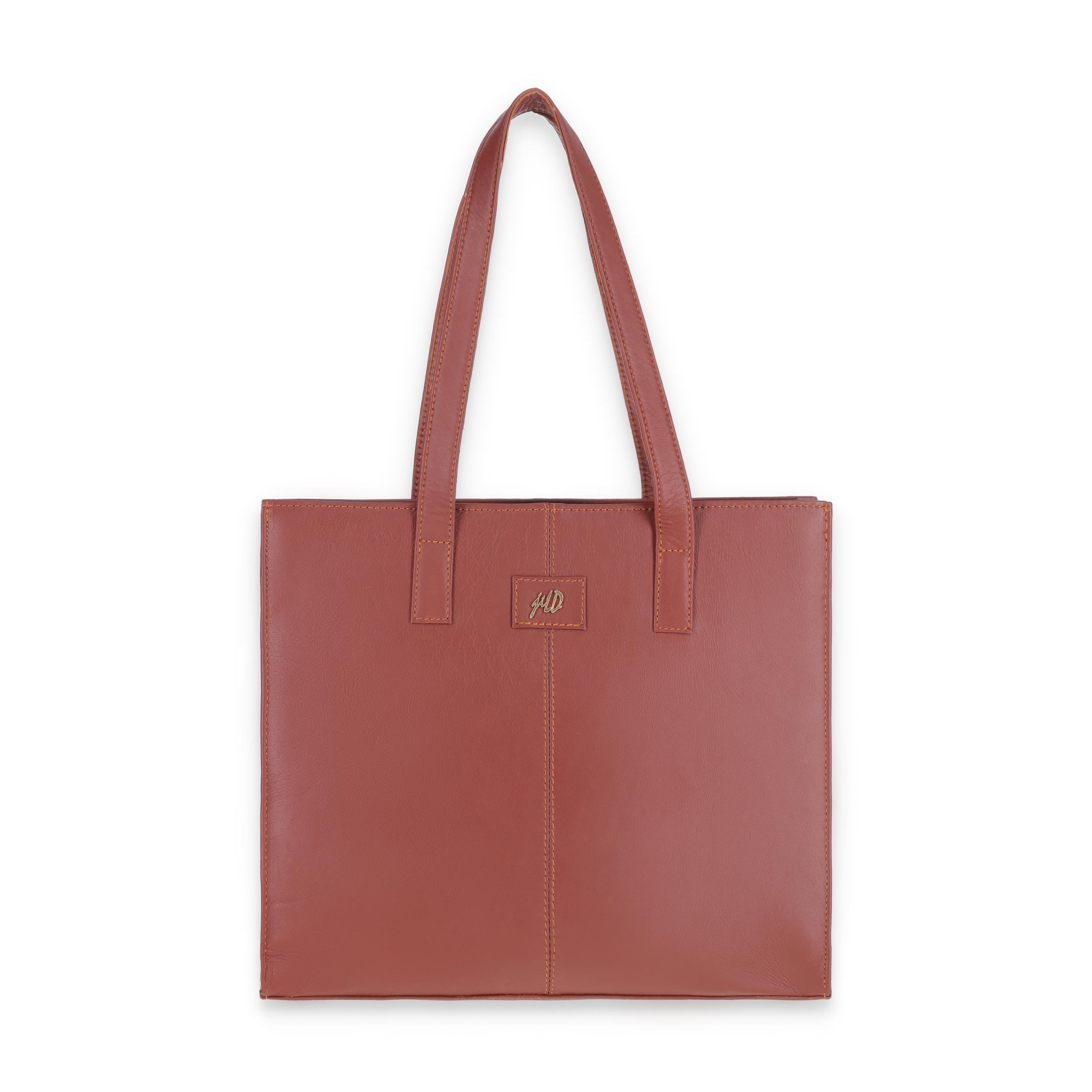 Everyday Women's Leather  Zipper Tote Bag-Tan Brown