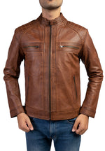 Load image into Gallery viewer, Men&#39;s Casual Signature Diamond Lambskin Leather Jacket-Wax Brown
