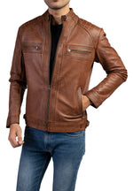 Load image into Gallery viewer, Men&#39;s Casual Signature Diamond Lambskin Leather Jacket-Wax Brown
