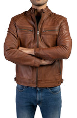 Load image into Gallery viewer, Men&#39;s Casual Signature Diamond Lambskin Leather Jacket-Wax Brown
