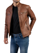 Load image into Gallery viewer, Men&#39;s Casual Signature Diamond Lambskin Leather Jacket-Wax Brown
