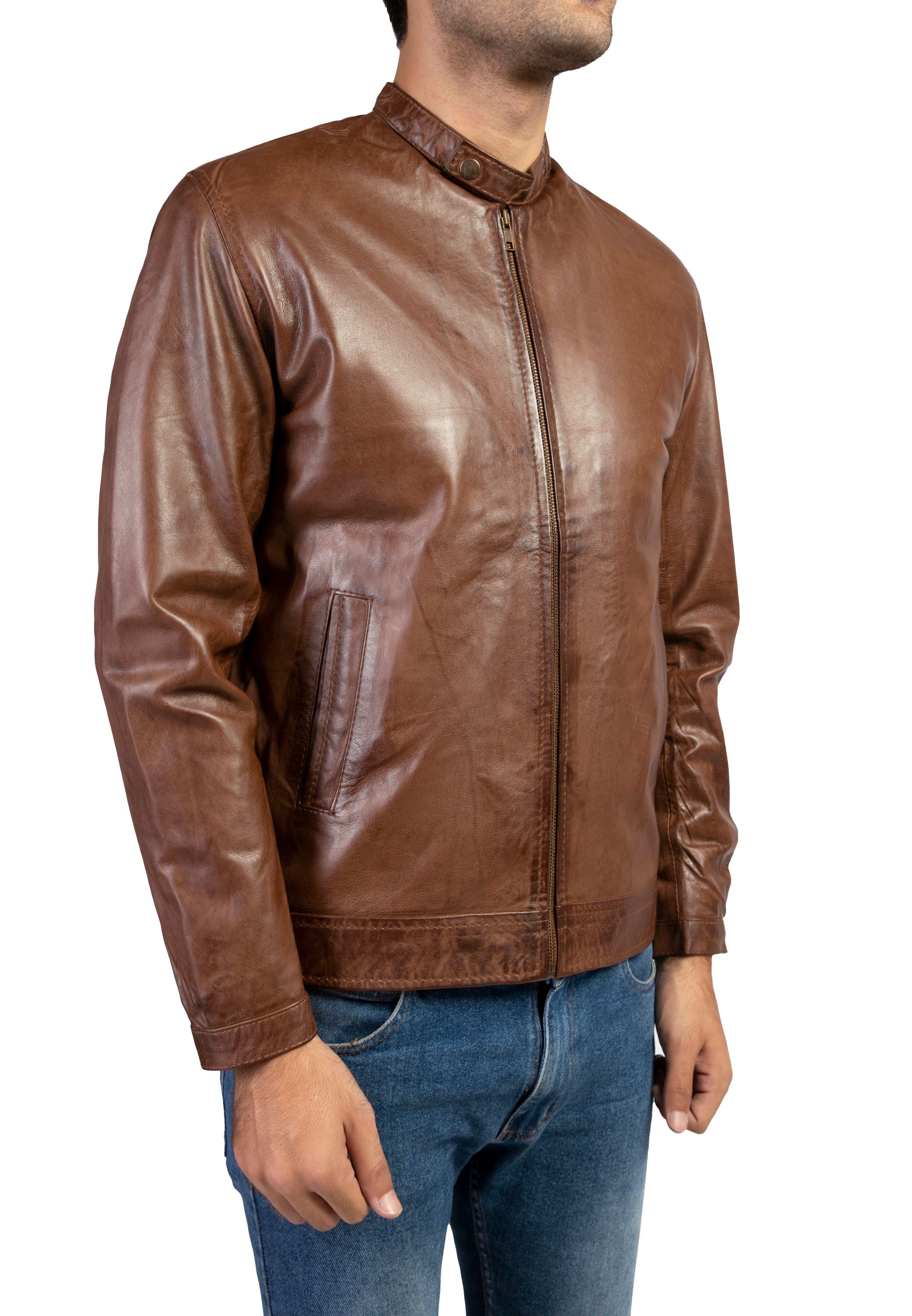 MENS VINTAGE BROWN HANDWAXED LEATHER JACKET