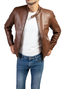 MENS VINTAGE BROWN HANDWAXED LEATHER JACKET