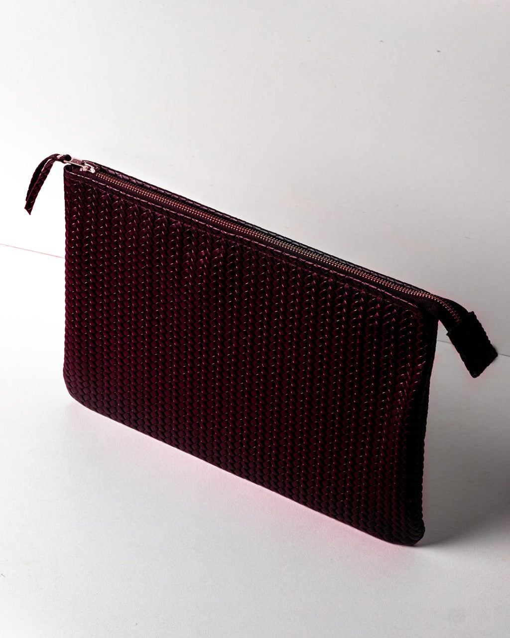 Coffer Mini Handwoven Leather Zipper Clutch-Burgundy