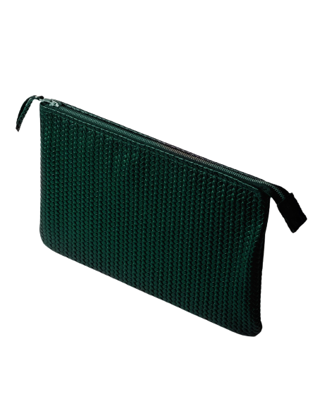 Coffer Mini Handwoven Leather Zipper Clutch-Green