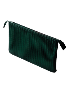Coffer Mini Handwoven Leather Zipper Clutch-Green