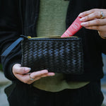 Load image into Gallery viewer, Coffer Mini Handwoven Leather Zipper Clutch-Black
