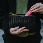 Load image into Gallery viewer, Coffer Mini Handwoven Leather Zipper Clutch-Black
