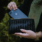 Load image into Gallery viewer, Coffer Mini Handwoven Leather Zipper Clutch-Black
