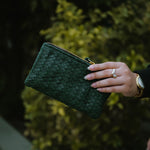 Load image into Gallery viewer, Coffer Mini Handwoven Leather Zipper Clutch-Green
