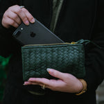 Load image into Gallery viewer, Coffer Mini Handwoven Leather Zipper Clutch-Green
