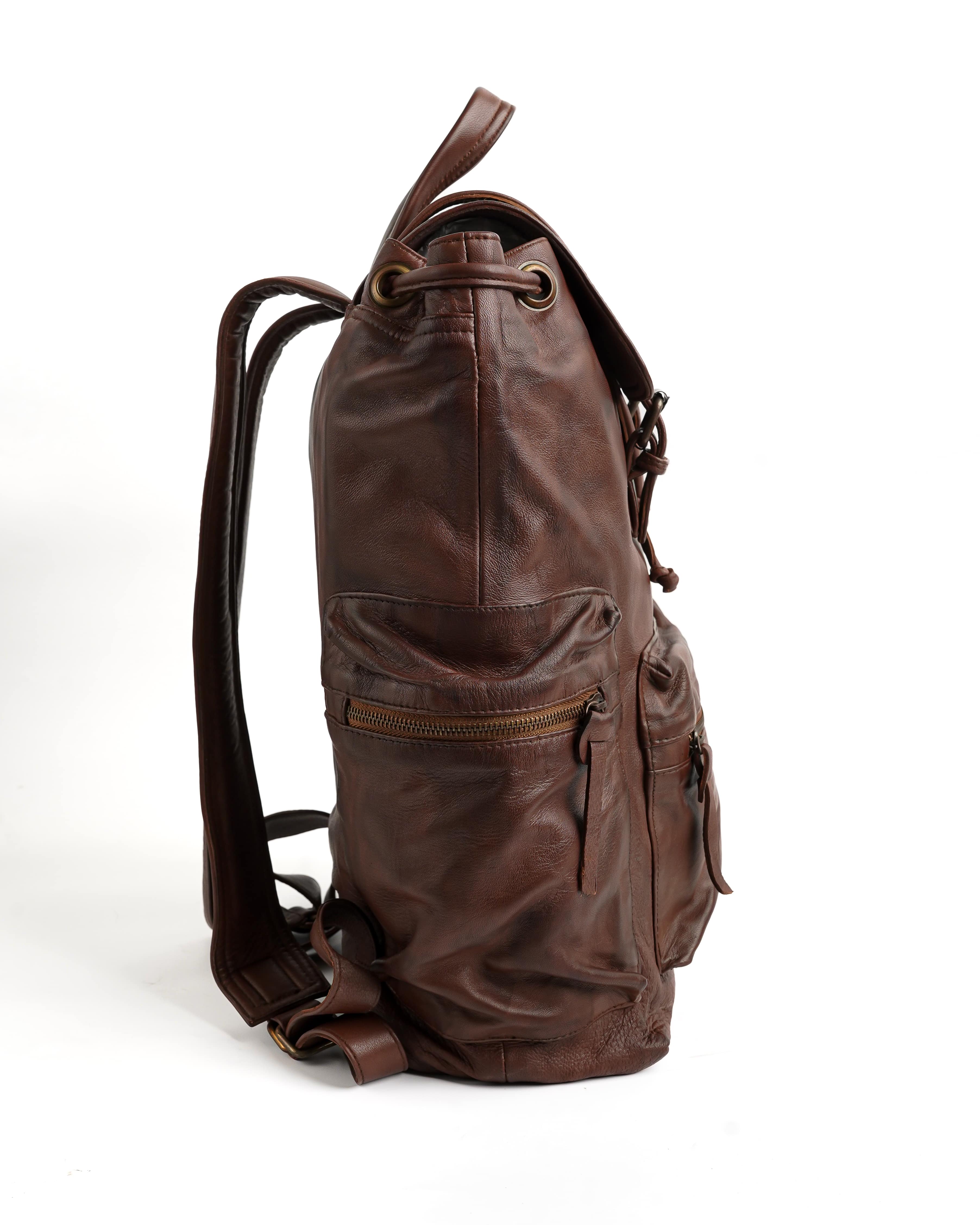 Leather Backpack Travel Laptop Office Bag - Tan