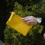 Load image into Gallery viewer, Coffer Mini Handwoven Leather Zipper Clutch-Yellow
