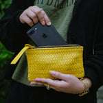 Load image into Gallery viewer, Coffer Mini Handwoven Leather Zipper Clutch-Yellow
