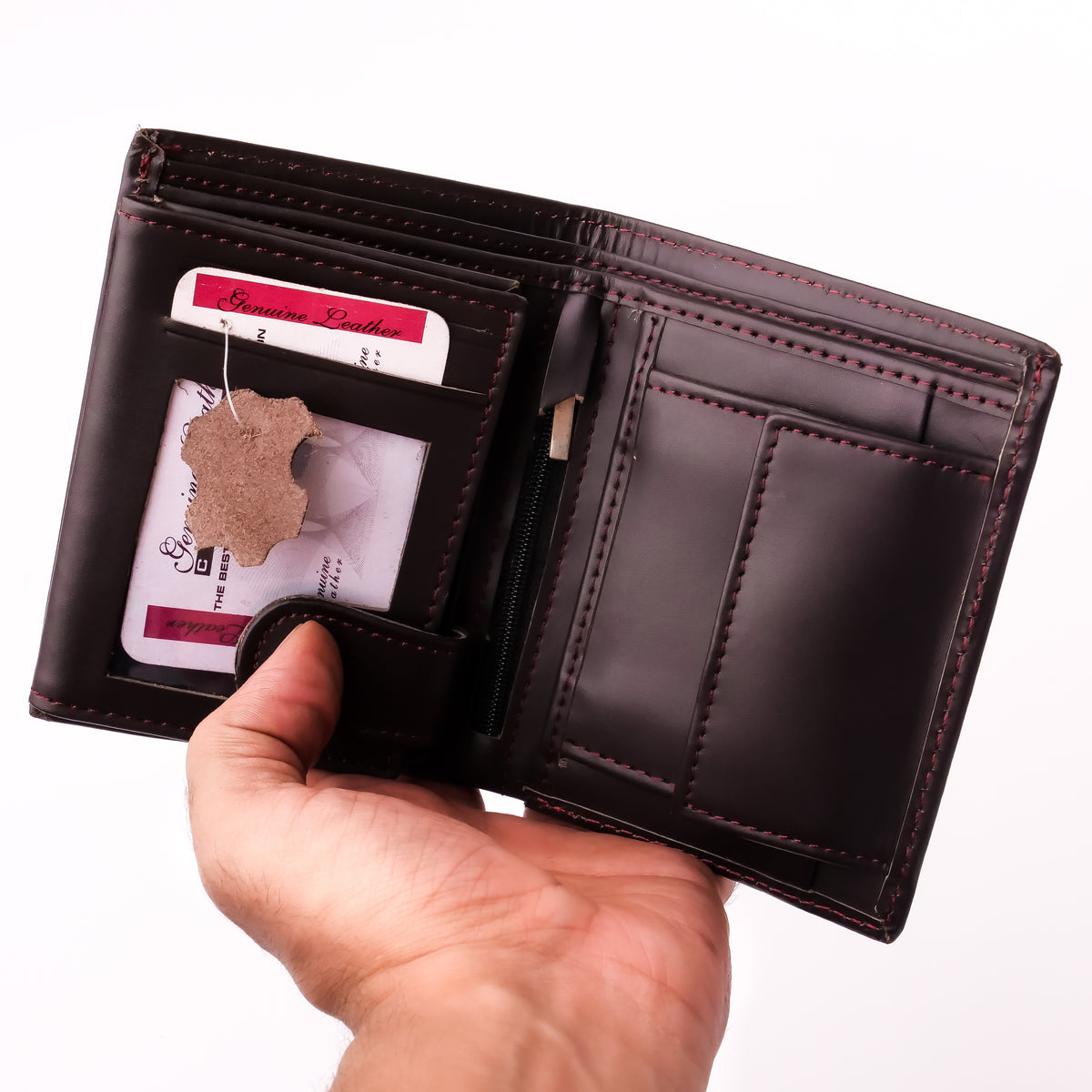 Compact Leather Wallet-Burgundy