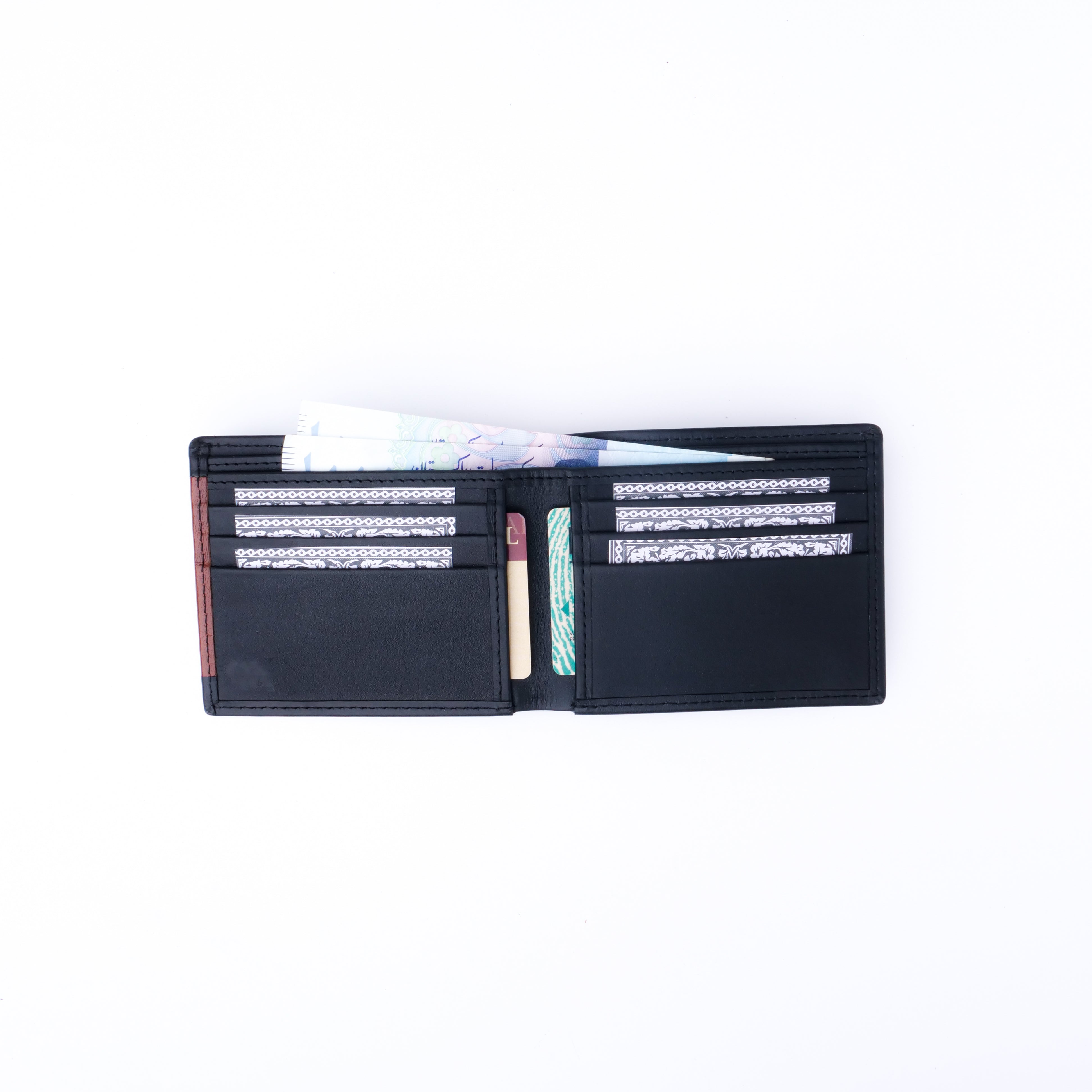Mens Pure Leather Wallet Bifold TAN BRN  stripe