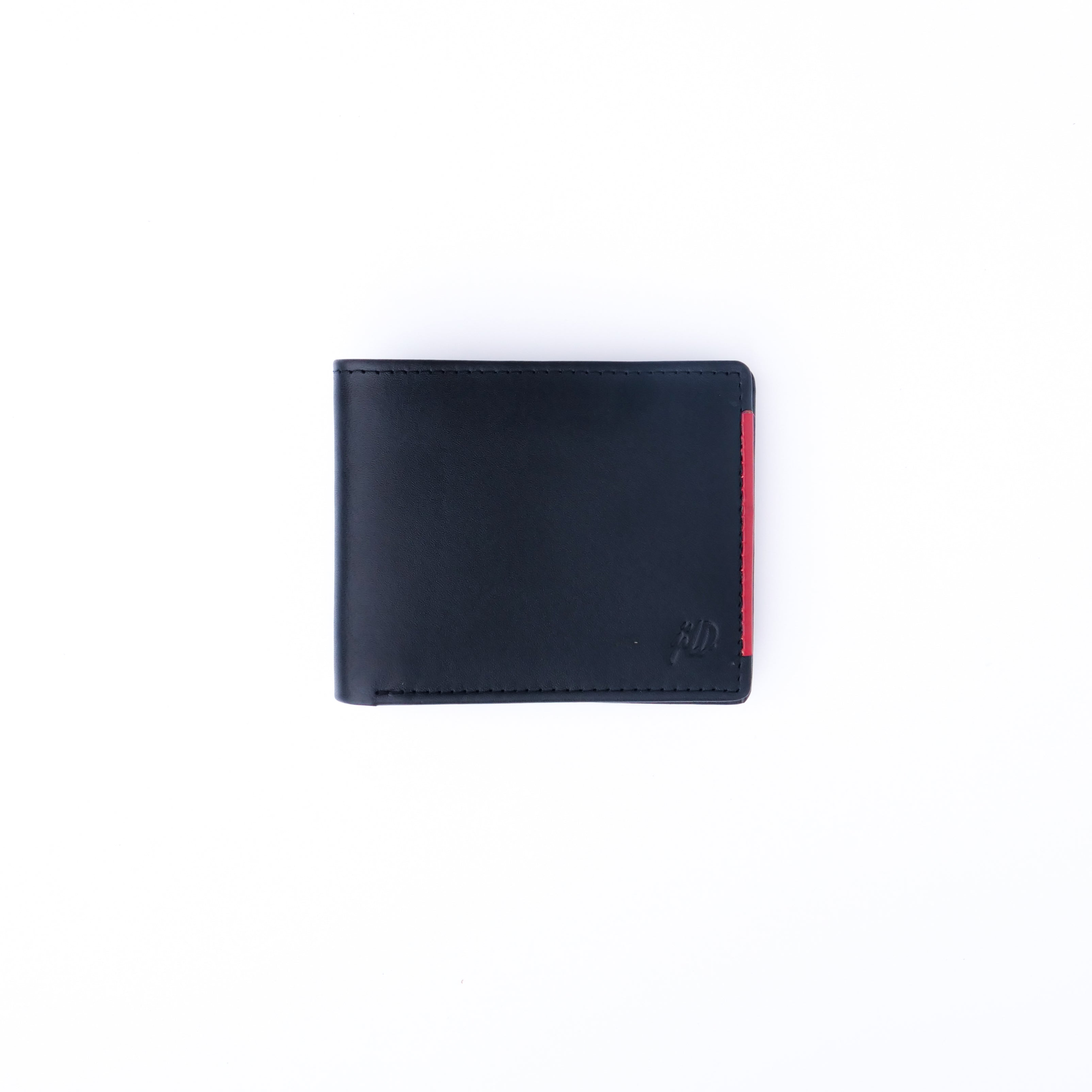 Mens Pure Leather Wallet Bifold Red Stripe
