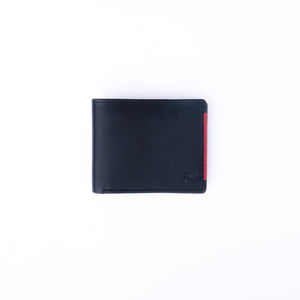 Mens Pure Leather Wallet Bifold Red Stripe