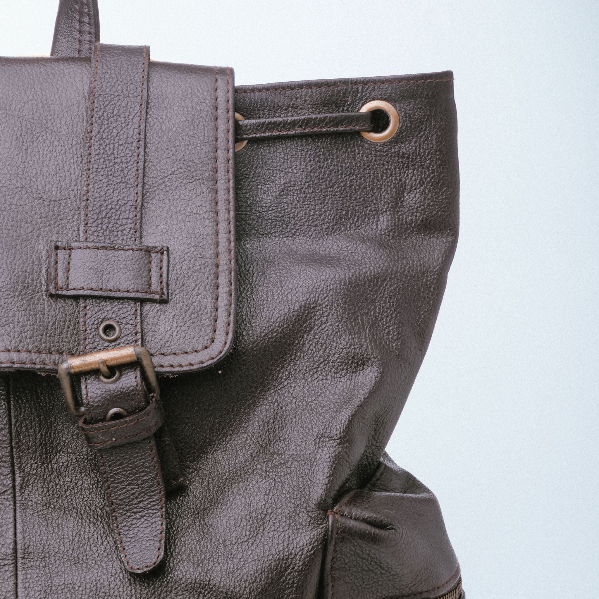 Leather Backpack Travel Laptop Office Bag- Brown