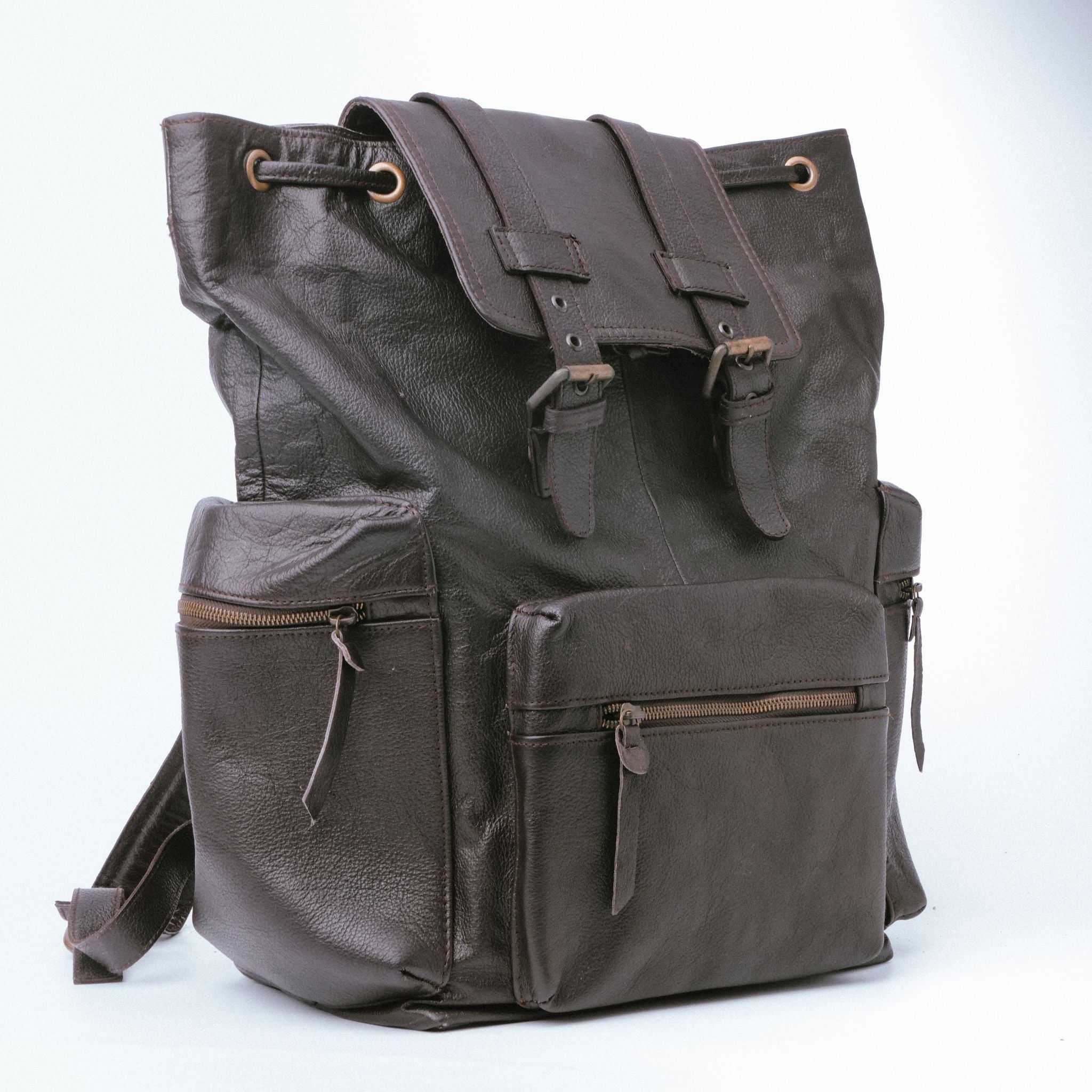 Leather Backpack Travel Laptop Office Bag- Brown
