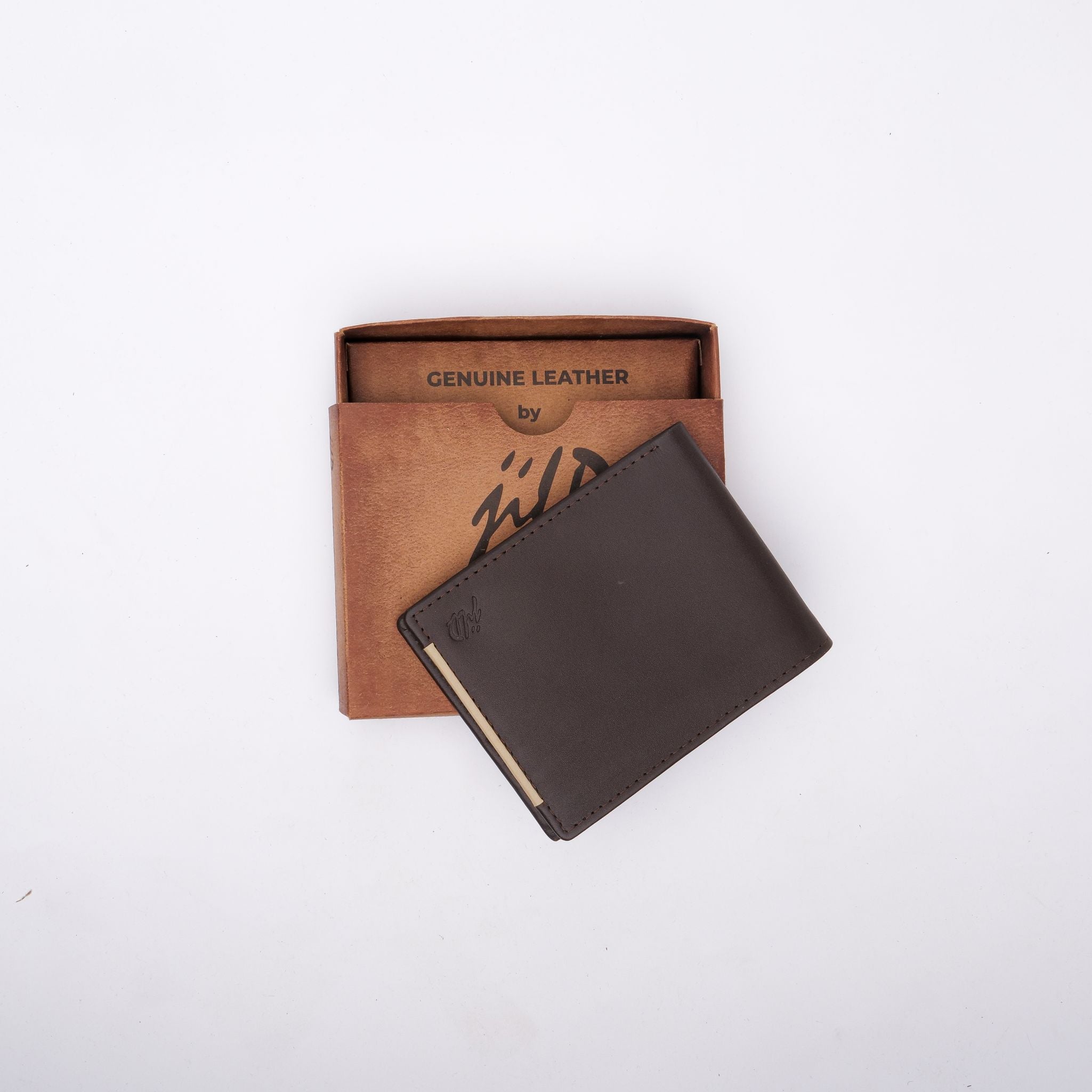 Mens Pure Leather Wallet Bifold Brown stripe