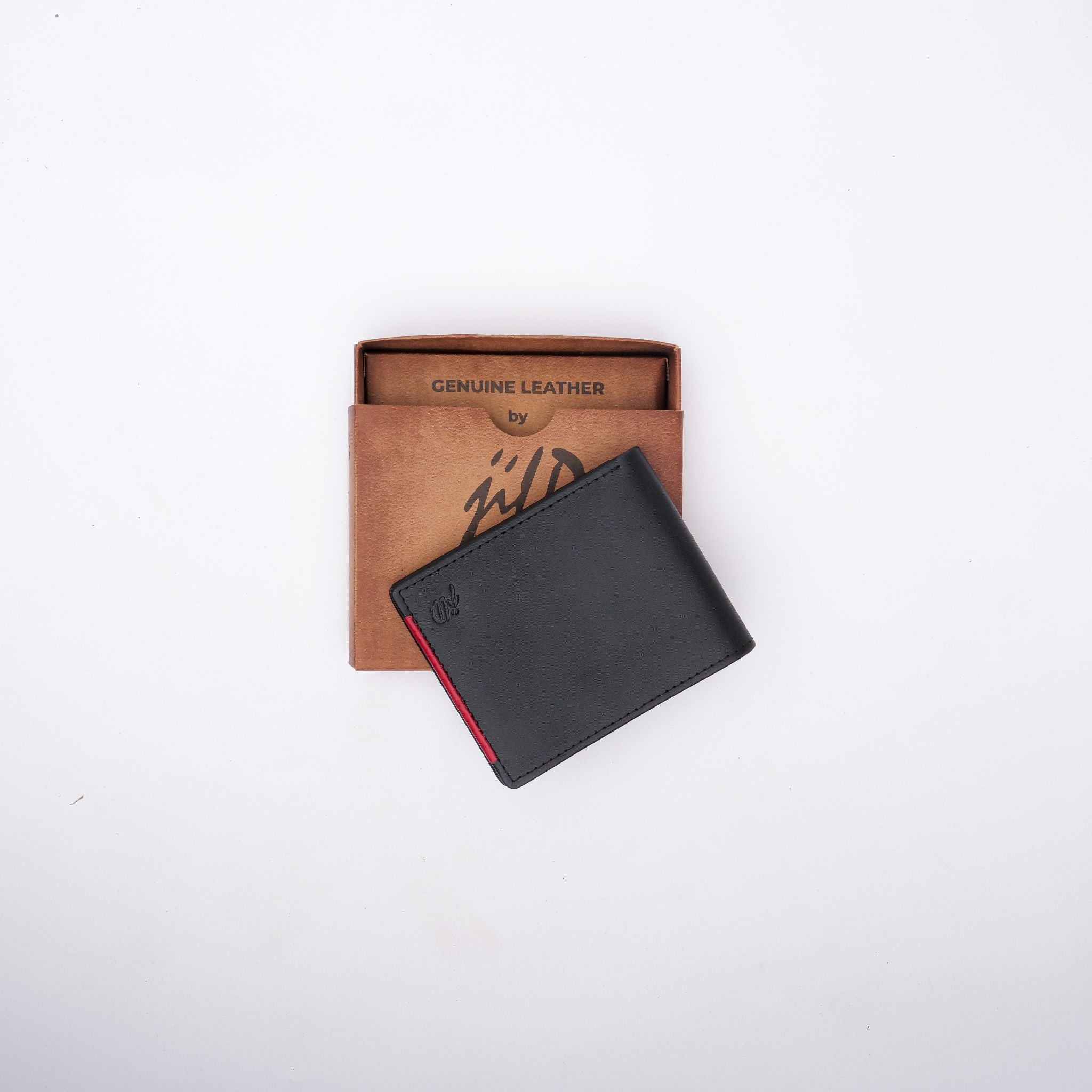 Mens Pure Leather Wallet Bifold Red Stripe