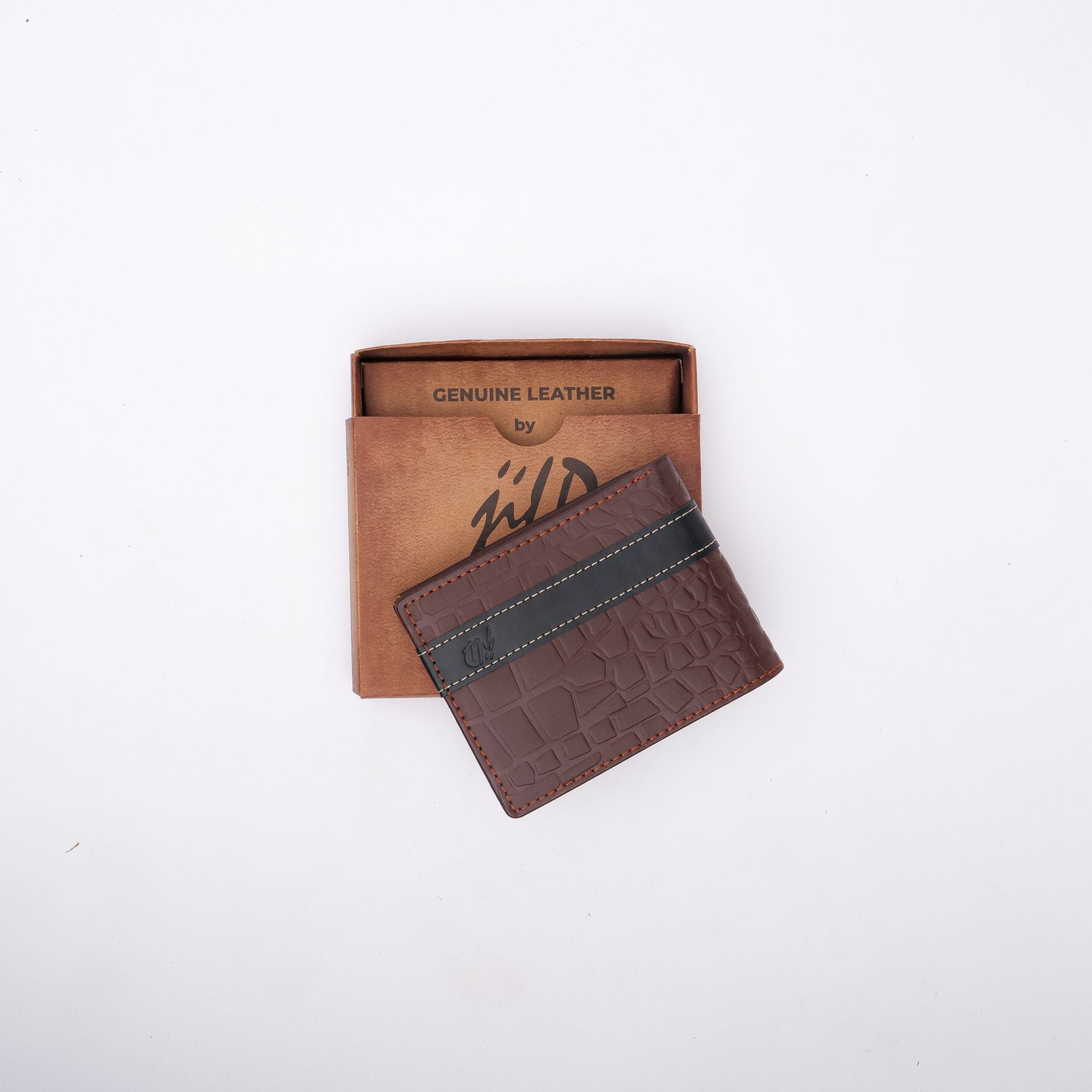 Croc-Style Leather Mens Wallet-Brown