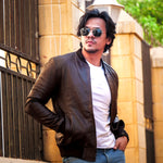 Load image into Gallery viewer, Bomber Style Mens Leather Jacket-Brown
