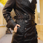 Load image into Gallery viewer, Womens Leather Long Coat-Black
